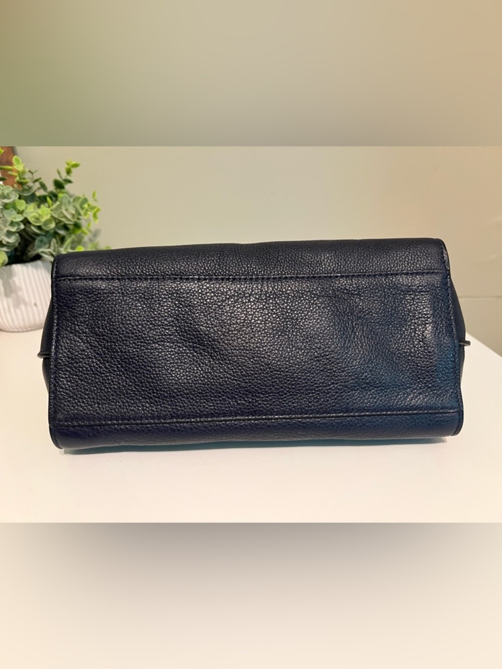 Coach Navy Pebbled Leather Dome Satchel with Gold Hardware - Picture 5 of 12